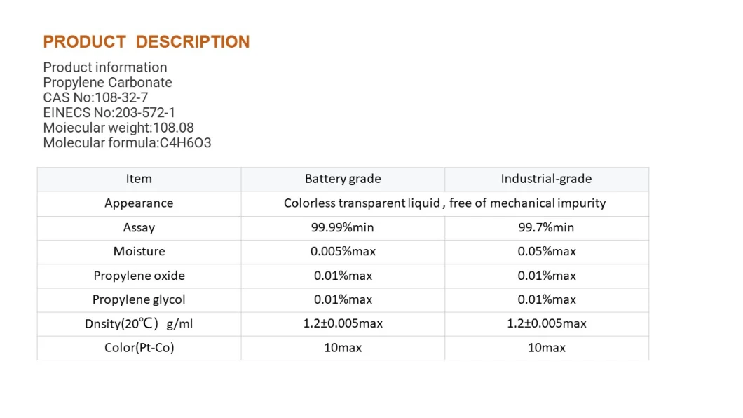 Propylene Carbonate 99.99% Used as a Plasticizer, Spinning Solvent, Water Soluble Dyes